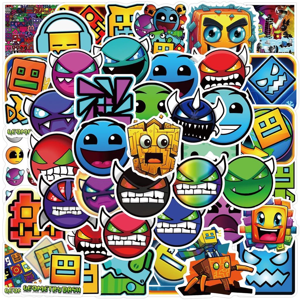 J· Hình Dán Chống Nước Geometry Dash Trò Chơi Điện Tử Mũ Bảo Hiểm Máy Tính Xách Tay Hành Lý Dán Thiết Lập, 50 tờ