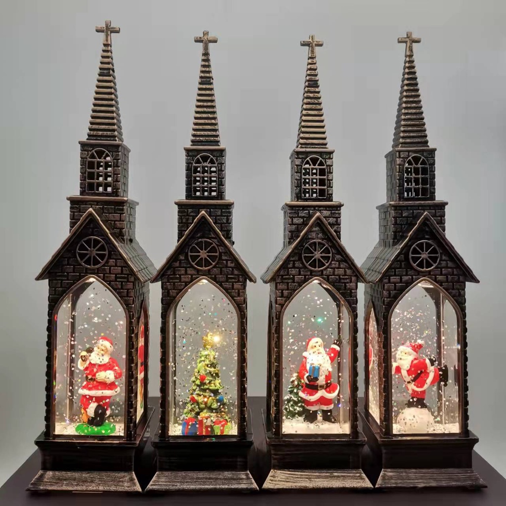 Bán buôn đèn quà giáng sinh kiểu mới nhà thờ phun nước đèn gió cảnh nội thất đèn LED điện tử phát sáng trang trí sáng tạ