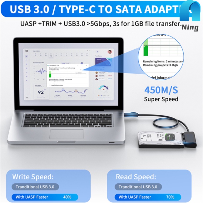 Cáp Chuyển Đổi usb 3.0 type-c Sang sata 22pin sata Cho 2.5 "ssd hdd Cứng