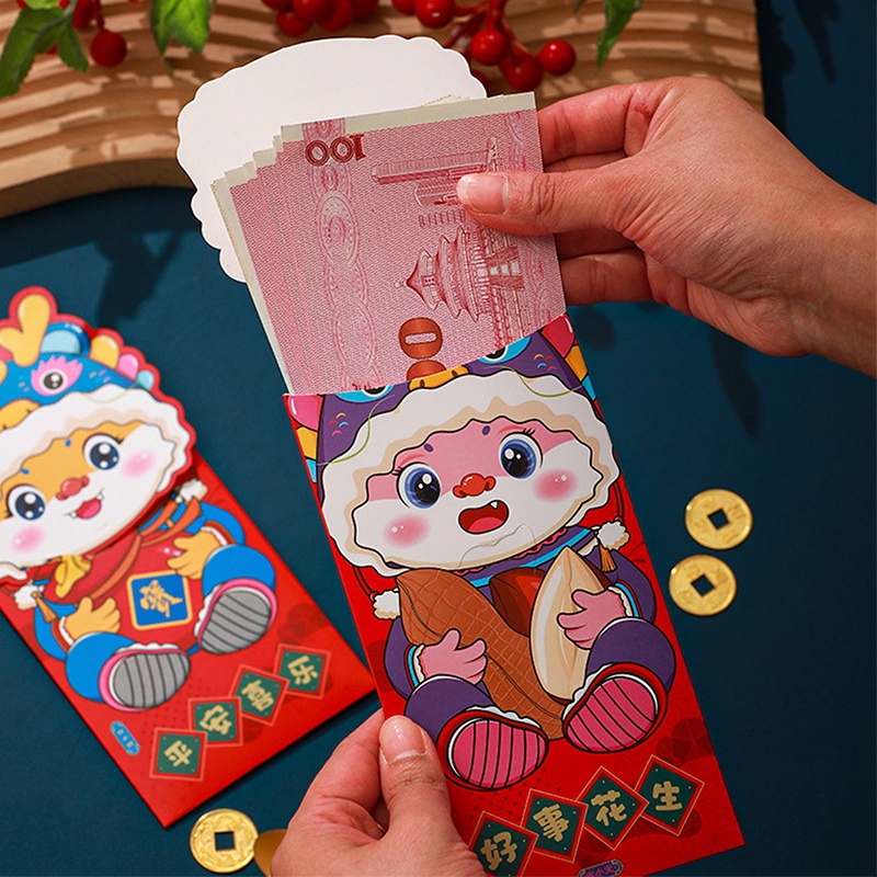 Set 4 Bao Lì Xì Hình Rồng Đỏ Hoạt Hình Phong Cách Trung Hoa Dành Cho Năm Mới 2024