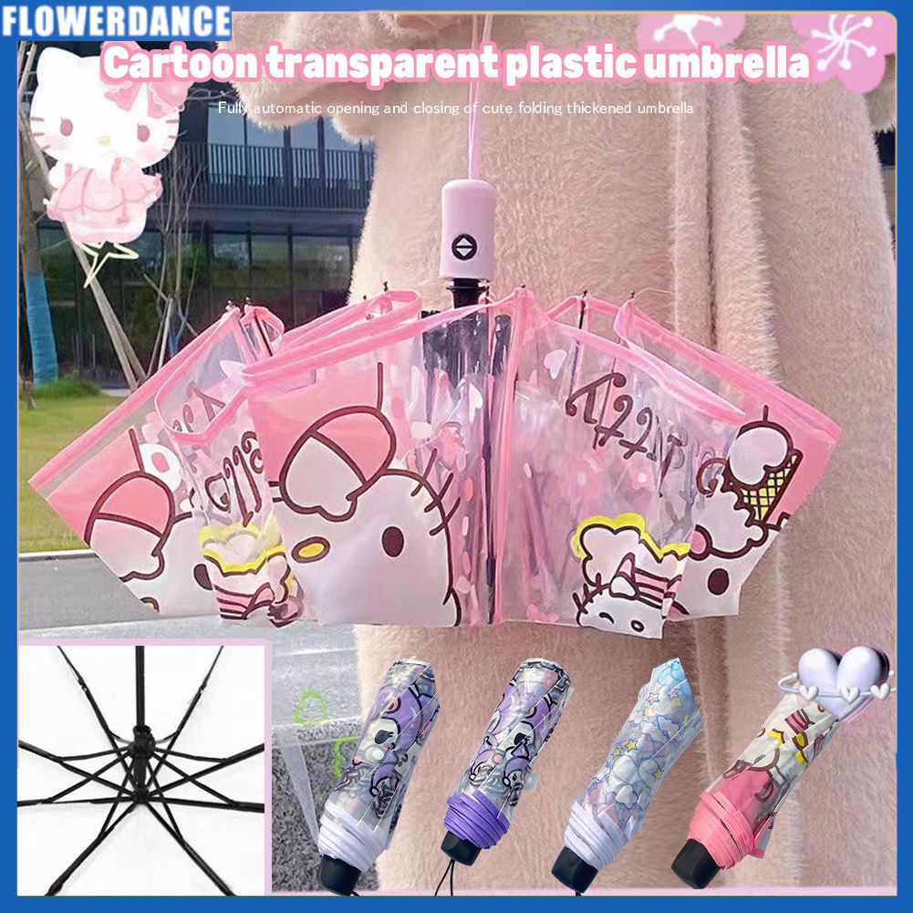 Phim hoạt hình Hello Kitty Kuromi Ô trong suốt Ô mở hoàn toàn tự động Ô gấp dễ thương cho nam và nữ Ô hoa chịu thời tiết