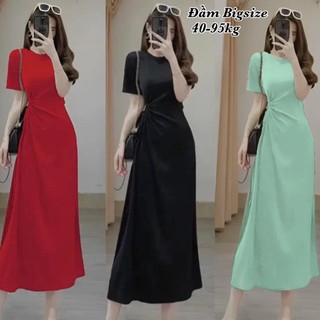 Đầm Thun Tăm Nữ Cổ Tròn Dáng Dài Khoét Eo Siêu Co Giãn Xinh Đẹp Thiết Kế Thời Trang Bigsize 50-95kg Ennhocobigsize