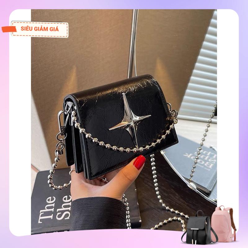 Túi mini đeo chéo chữ thập da nhăn mẫu mới dây xích bi đẹp hot 2024