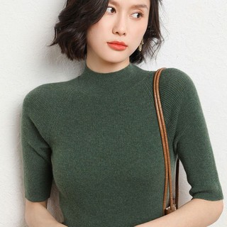 Mới Áo Thun Dệt Kim Tay Dài Cổ Cao Màu Trơn Dáng Ôm Thời Trang Cho Nữ
