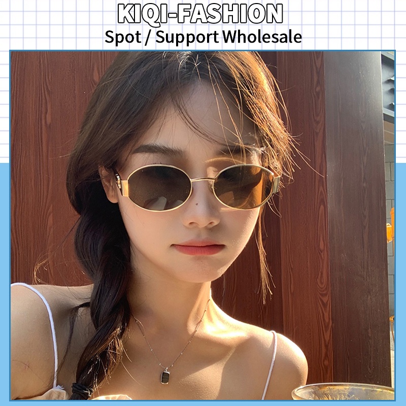 (KIQI-FASHION) COD Kính Mát Gọng oval Kim Loại Sang Trọng Cho Nữ