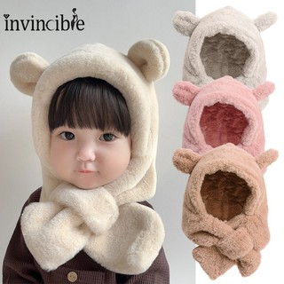 Mũ Lông Kèm Khăn Choàng Cổ Giữ Ấm Tai Gấu Dễ Thương Cho Bé