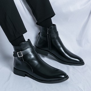 Giày bốt da cổ thấp có khóa kéo phong cách cổ điển thời trang cho nam