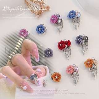 Charm hoa hồng & nơ đá khối siêu sáng | trang trí móng tay