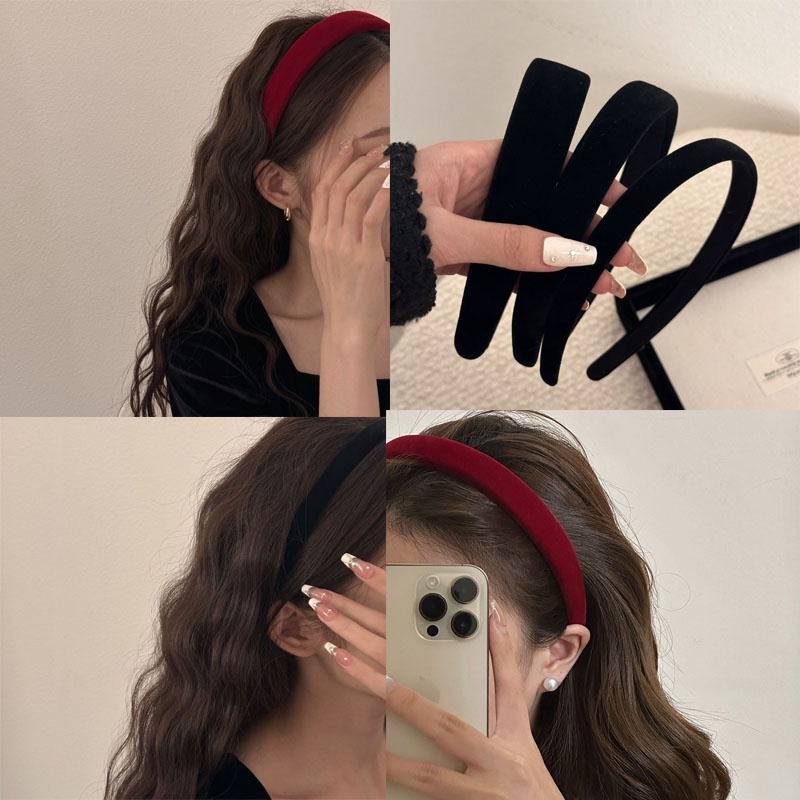 Băng Đô Cài Tóc Bằng Vải Nhung Màu Đen / Đỏ Rượu Phong Cách Cổ Điển Thời Trang Cho Nữ