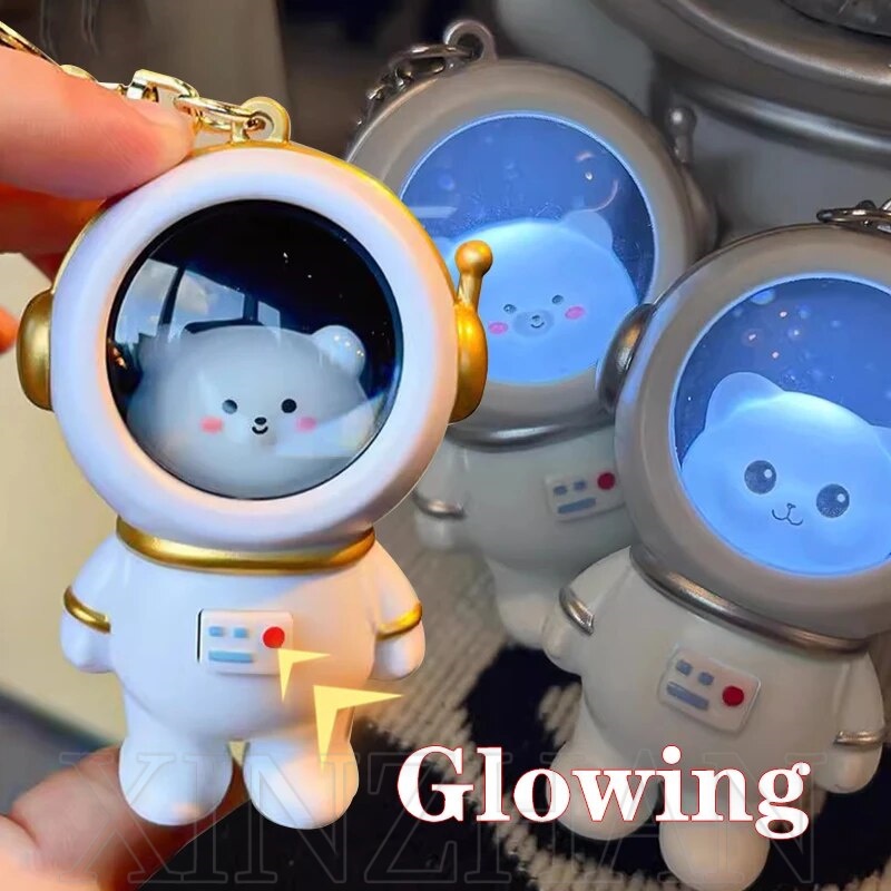 Móc Khóa Hình Gấu / Phi Hành Gia / Rồng Có Đèn LED Phát Sáng Dễ Thương