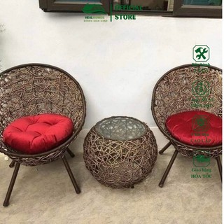 Bộ bàn ghế PuTin 3D chân chéo gồm 1 bàn và 2 ghế giả mây lõi thép dùng thư giãn trang trí sân vườn