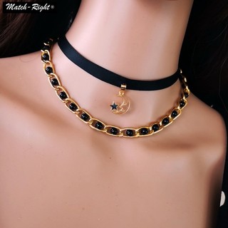 Set 2 Vòng Cổ Choker Dây Ruy Băng Đính Hạt Ngọc Trai / Ngôi Sao / Mặt Trăng / Con Ốc Cho Nữ