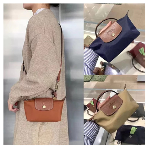Hàng sẵn có nguyên bản 100% Longchamp auth Pouch 34175 Túi xách nữ mini nylon tay cầm ngắn túi đeo v