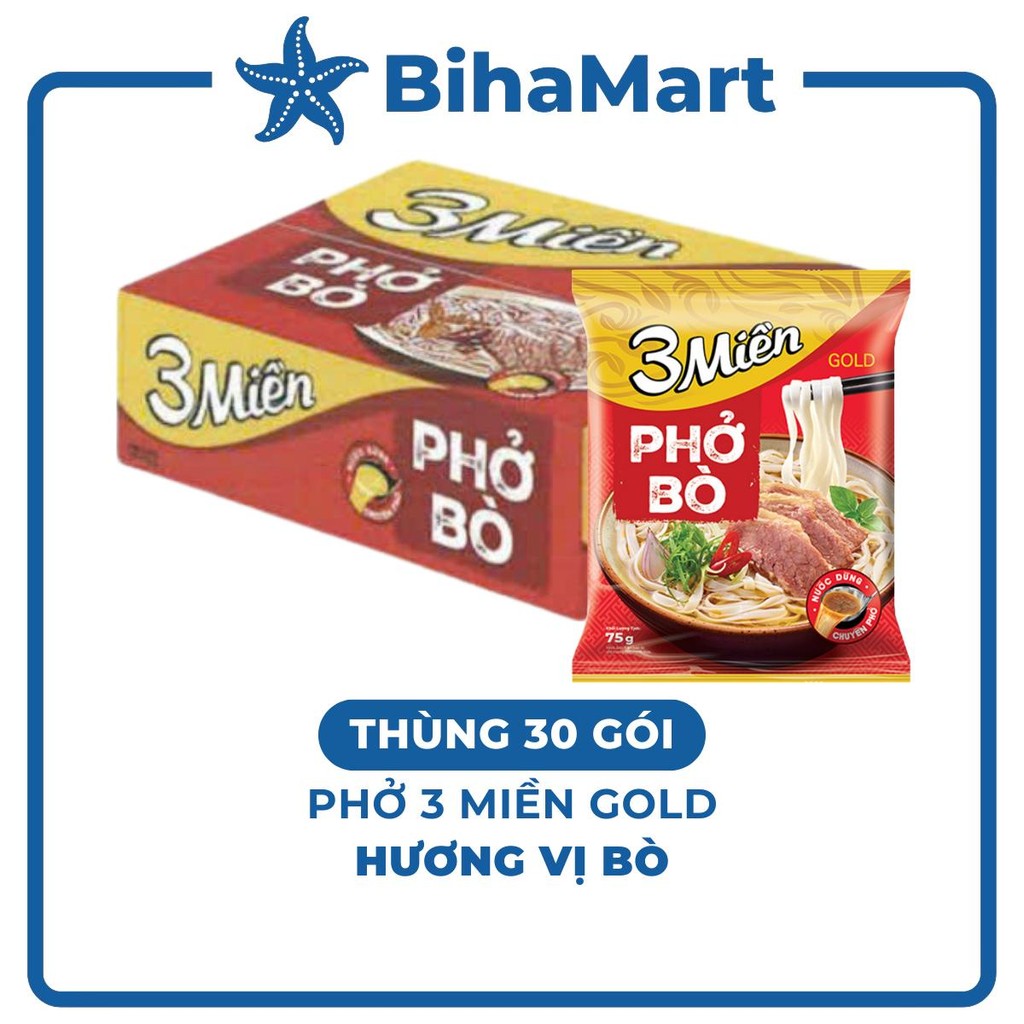 [THÙNG 30 GÓI] - UNIBEN - Phở 3 Miền Gold hương vị Bò, Phở bò 3 Miền Gold, Phở thịt bò 3 Miền Gold p