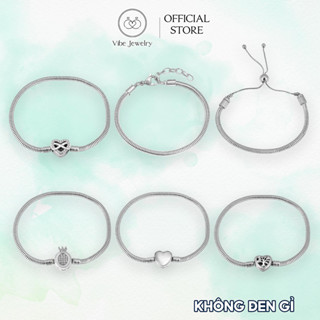 Vòng tay charm, dây rút titan không rỉ, lắc tay Pan khóa bấm trái tim/vương miện không kèm charm