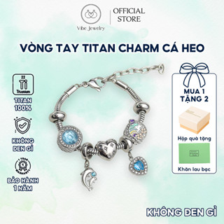 Lắc tay titan nữ không gỉ OCEAN LOVE mix charm cá heo đại dương, vòng charm Pan phong cách Hàn Quốc