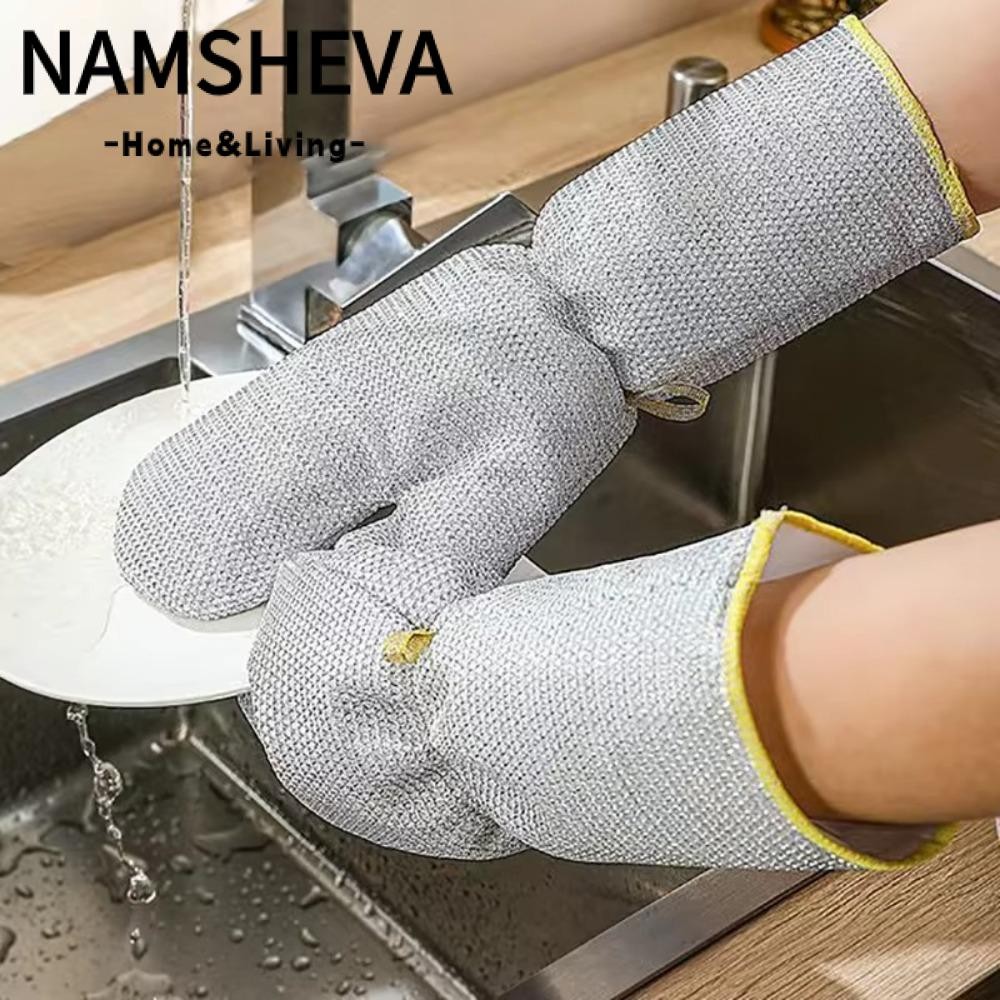 Găng tay làm sạch công việc nhà NAMSHEVA, Găng tay rửa chén dày làm sạch gia đình, Bát chống thấm nước kéo dài Găng tay bóng dây thép