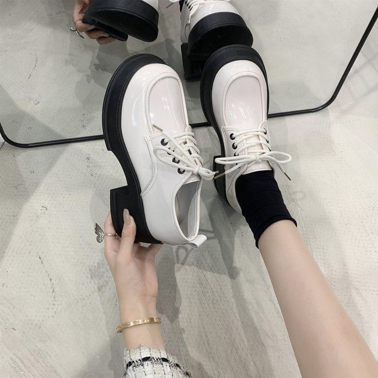 Giày Da Cao Gót Mũi Tròn Phong Cách Anh Quốc Cho Nữ