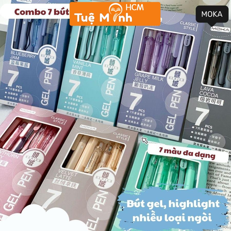 Combo 7 bút Moka B98 set bút thiết kế đa dạng, full loại ngòi bút gel