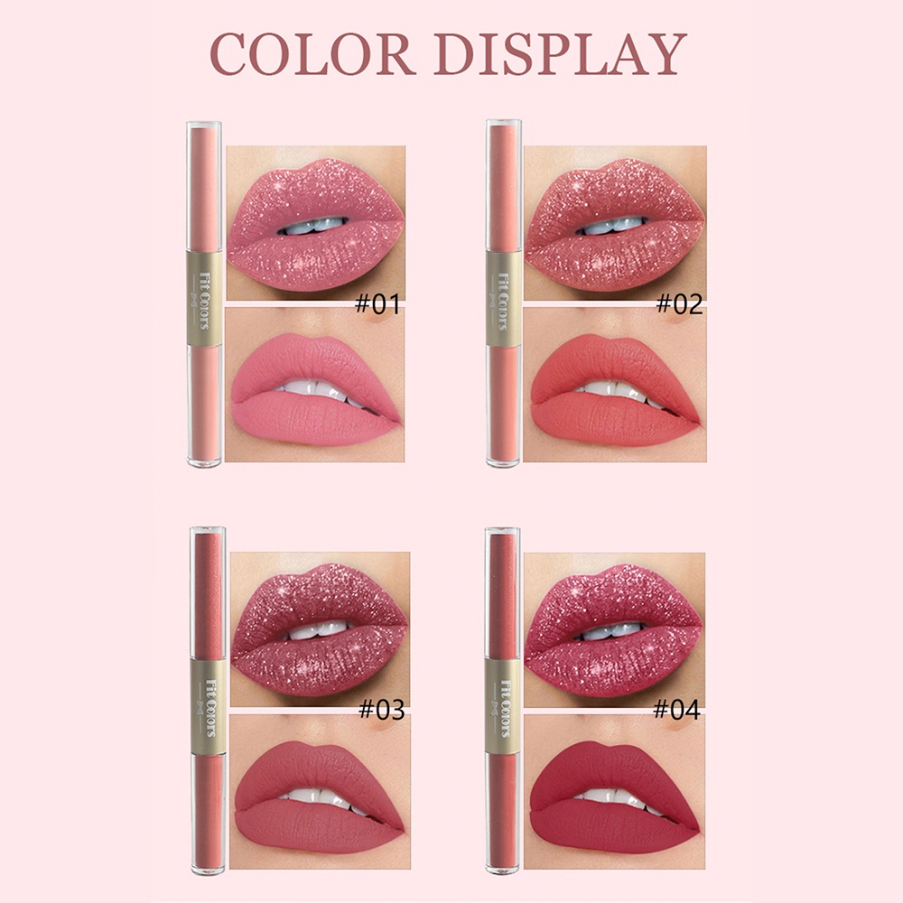 Fitcolors Cốc chống dính hai đầu Matte Pearl Lip Gloss Matte Velvet Smooth Pearlescent Lip Gloss Lip Glaze Liquid Hai đầu Lipstick Lip Glaze