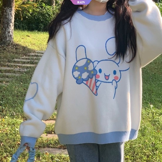 Kawaii sanrios Áo sweater Dệt Kim Chui Đầu Dáng Rộng Tay Dài Hình anime kawaii cinnamoroll my melody Dễ Thương Ngọt Ngào Cho Nữ