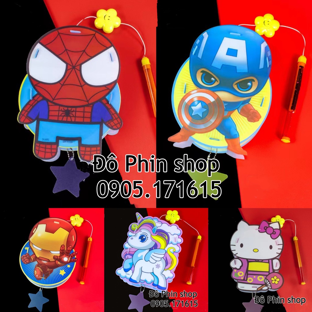 Lồng đèn trung thu DIY cao cấp mẫu mới 2023 có đèn và nhạc, hình siêu nhân nhện kitty pony doraemon