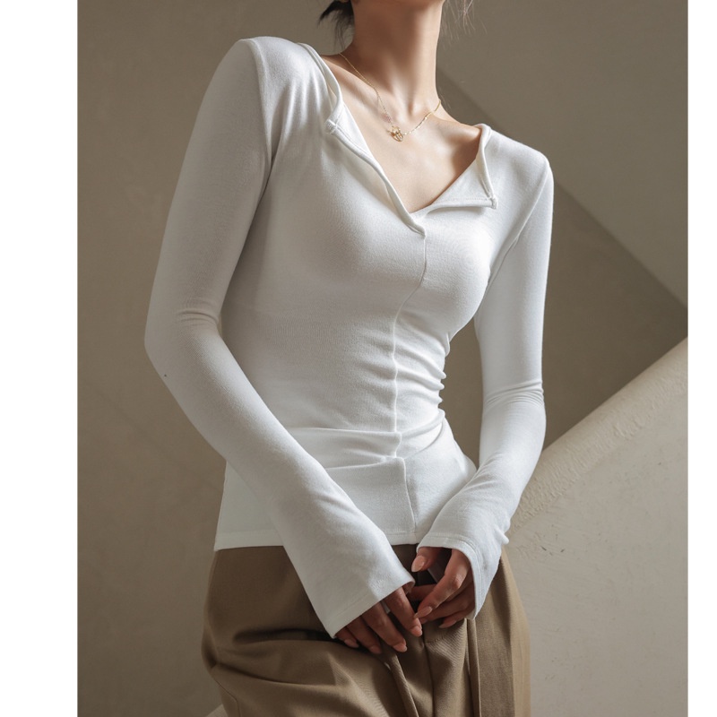 Áo Thun Tay Dài Cổ Chữ v Thời Trang Thu Đông Cho Nữ