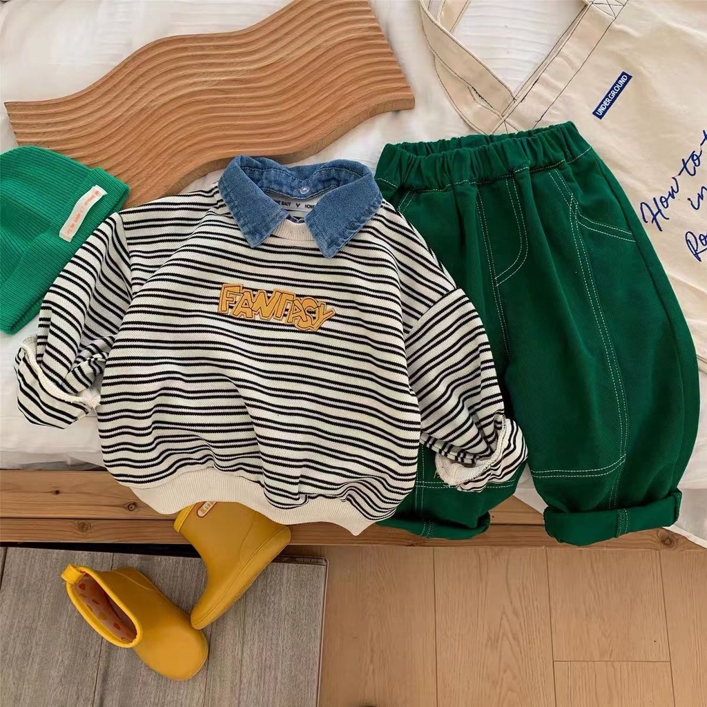 Áo Khoác denim Có Mũ Trùm Với Họa Tiết Sọc Ngang Mới Cho Bé Trai