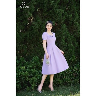 Đầm xòe tím đũi xước, ngực cắt cúp tà bong SXTN 43169T63 Toson