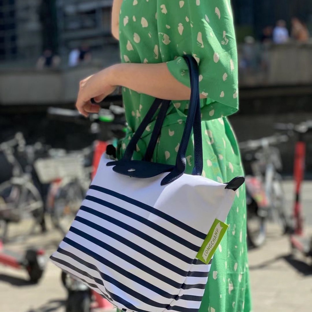 Túi Xách Đeo Vai Tay Cầm Dài Cỡ Lớn Họa Tiết Kẻ Sọc Màu Xanh navy Phong Cách Mới 2023 Cho Nữ