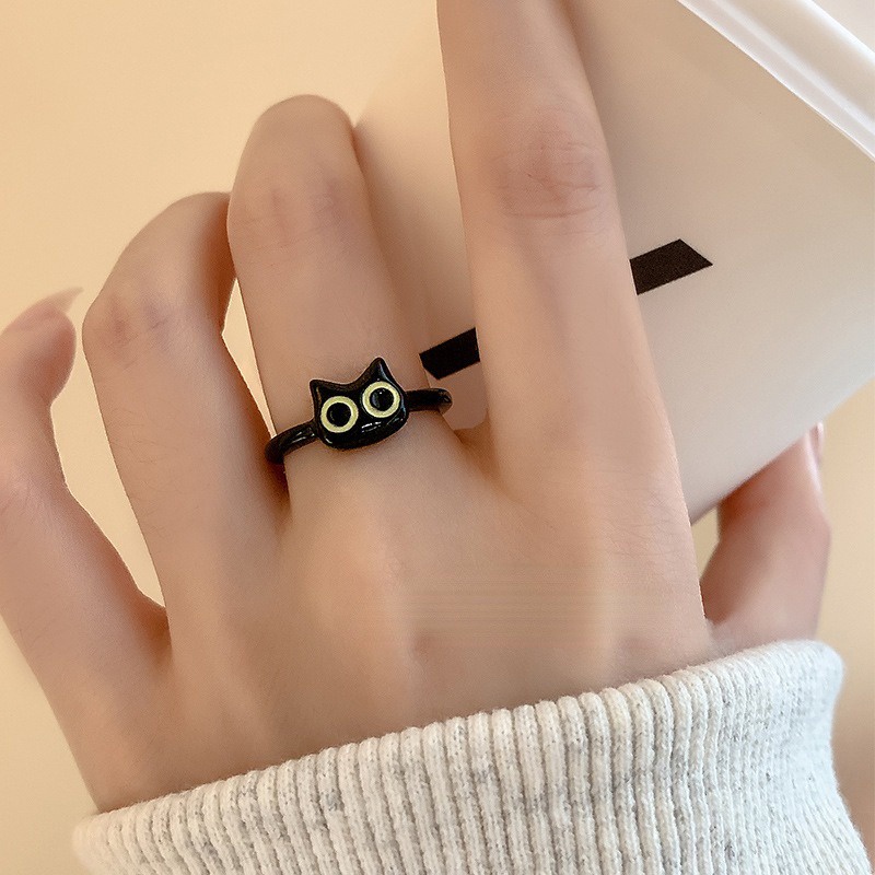 Nhẫn Hở Hình Mèo Đen / Thỏ Hoạt Hình Bằng Nhựa resin Dễ Thương Có Thể Điều Chỉnh Cho Cặp Đôi