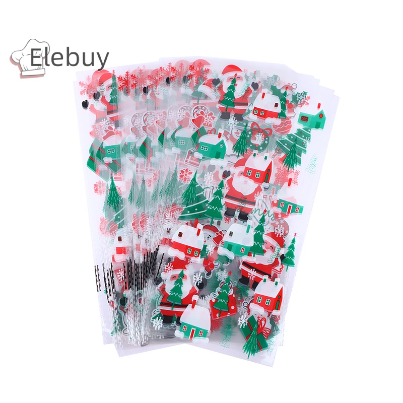 Set 50 túi đựng kẹo ELEBUY bằng nhựa với dây ruy băng đựng quà tặng giáng sinh/ trang trí tiệc cho trẻ em