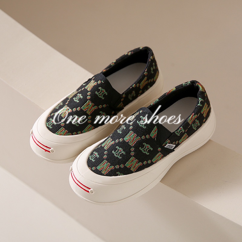 One more shoes⭐Giày Lười Vải canvas Mũi Tròn In Chữ Thời Trang Xuân Hè Cho Nữ