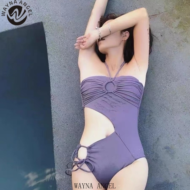 Bộ Đồ Bơi Hở Vai Màu Tím Trơn Phong Cách Thời Trang Mới 2023