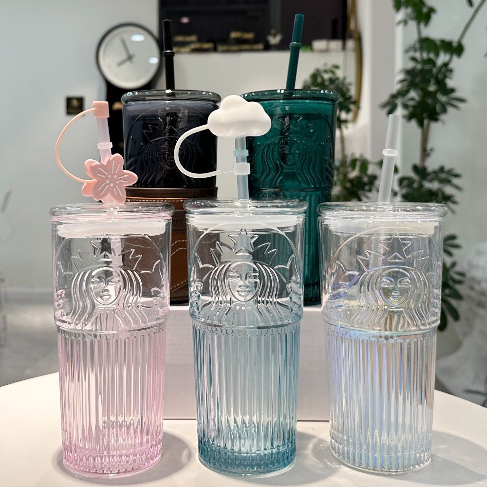 Starbucks Bình Nước Thủy Tinh 550ml Họa Tiết Hoa Anh Đào Kèm Ống Hút Tiện Dụng