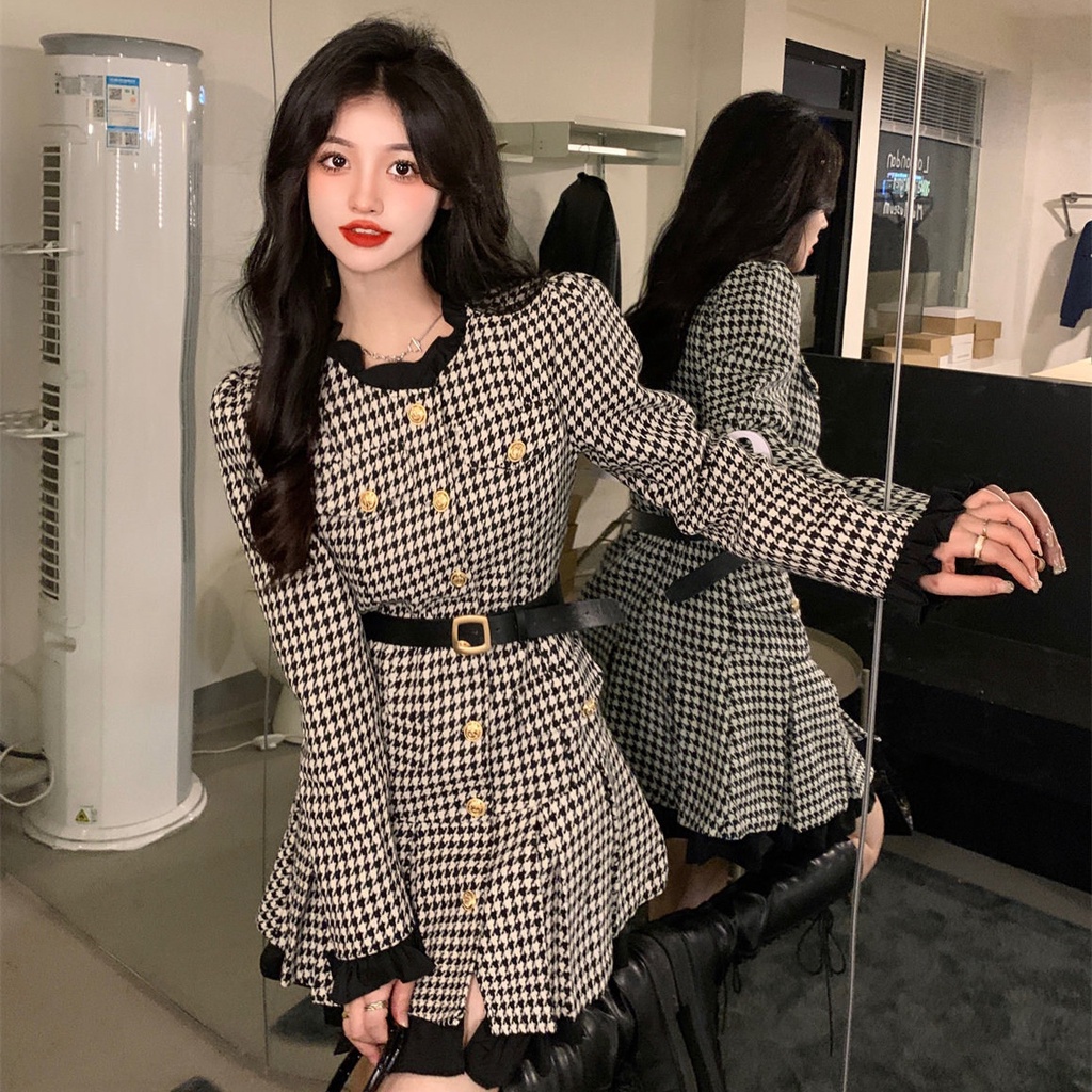 Plus Đầm Ngắn Dáng Ôm Phong Cách Pháp Thời Trang Mùa Thu Cho Nữ