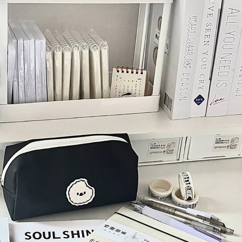 Túi Đựng Bút Bằng Vải Canvas Màu Đen In Hình Chú Cún Đáng Yêu hộp đựng bút hộp bút to đồ dùng học tập Đen Bóp Viết Vải canvas In Hình Chú Chó Đáng Yêu