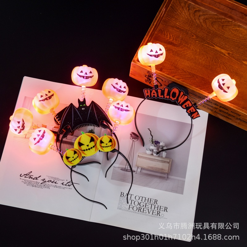 Yb3 Băng Đô Cài Tóc Bằng Nhựa Có Đèn led Phát Sáng Hình Bí Ngô Trang Điểm halloween Kinh Dị