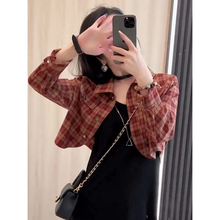 Áo Khoác Sơ Mi Ngắn Tay Dài Họa Tiết Kẻ Sọc Thời Trang Xuân Thu Phong Cách Mới 2023