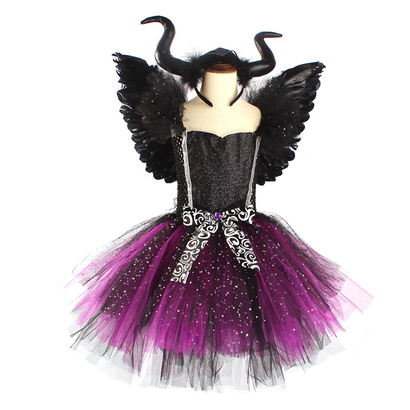 Đầm Hóa Trang halloween Nhân Vật Phù Thủy Ác Quỷ Có Cánh Cho Bé Gái