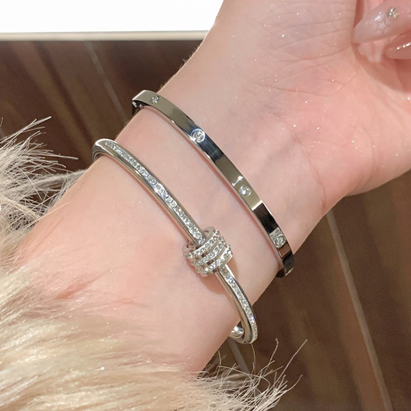 Vòng Tay Bằng Thép Titan Không Gỉ Đính Đá zircon Chất Lượng Cao Cho Nữ