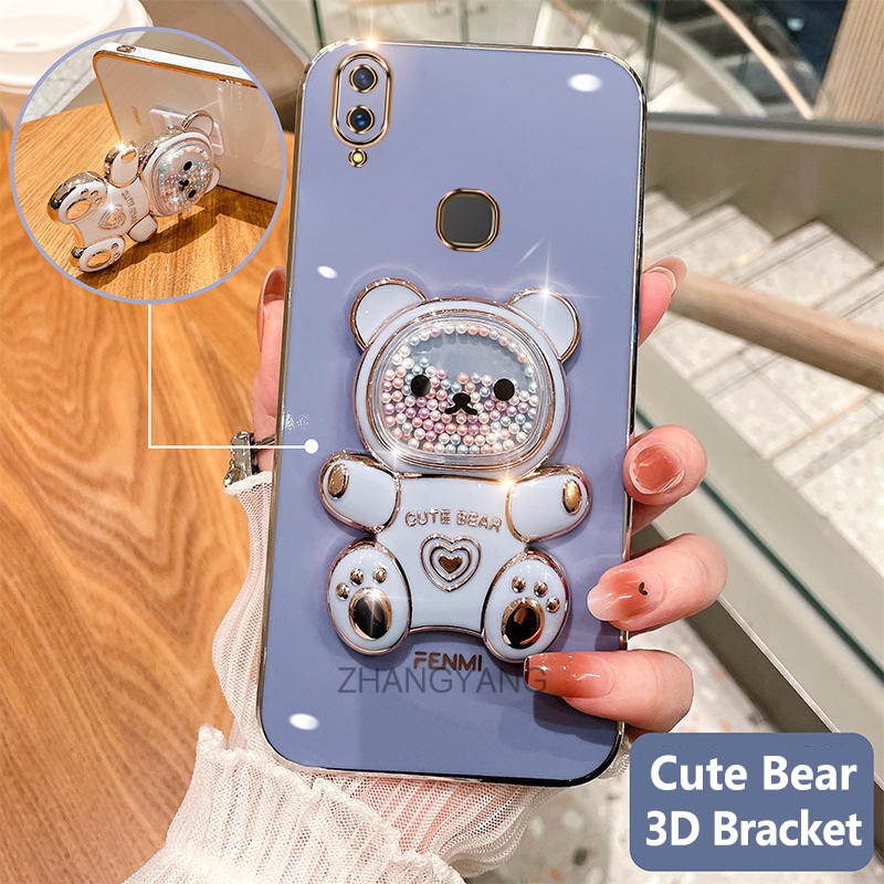 Ốp lưng vivo y85 v9 y91 y95 v11i Ốp Điện Thoại tpu Dẻo Mạ Màu 3D In Hình Gấu Nhỏ Đáng Yêu Có Giá Đỡ Cho vivo y85 v9 y91 y95 v11i