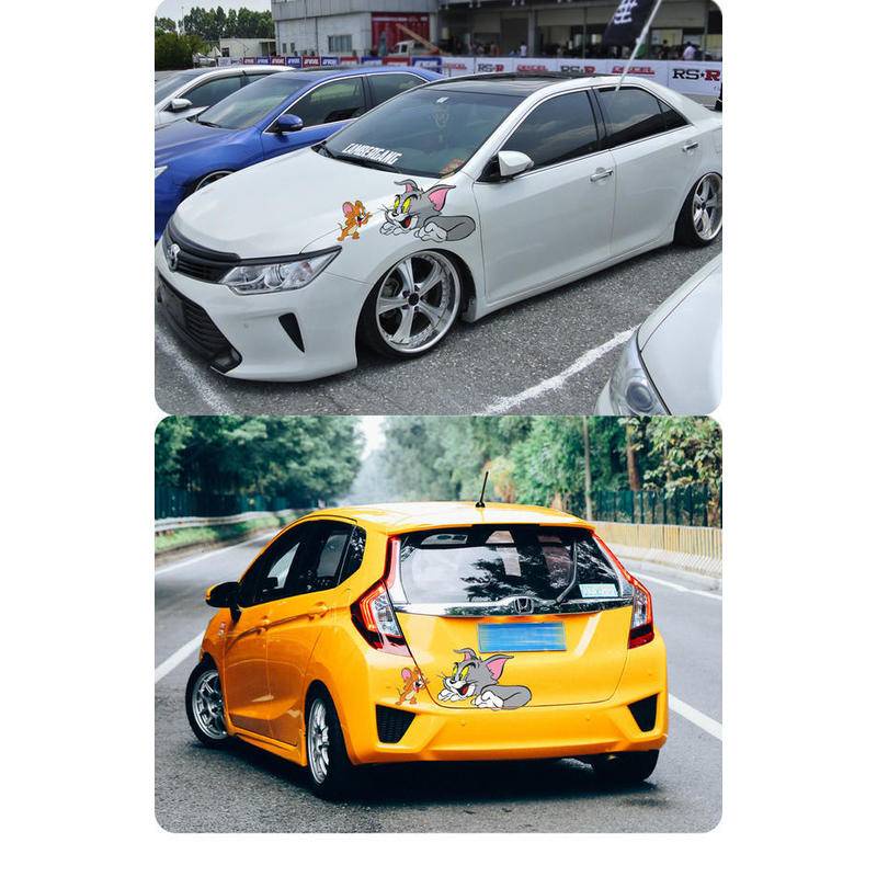 Miếng Dán Trang Trí Xe Hơi Hình Mèo Và Chuột 3d Dễ Thương Chống Thấm Nước