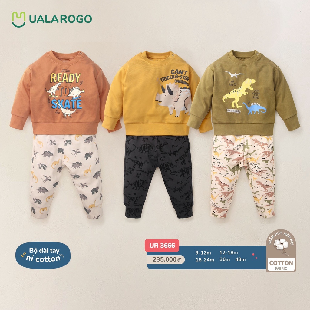 UR3666 - Bộ dài tay họa tiết khủng long chất liệu nỉ dày dặn cho bé trai