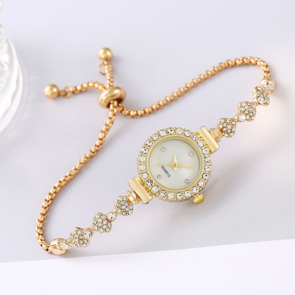 Mới Đồng Hồ Nữ Mặt Tròn Đính Kim Cương Thời Trang