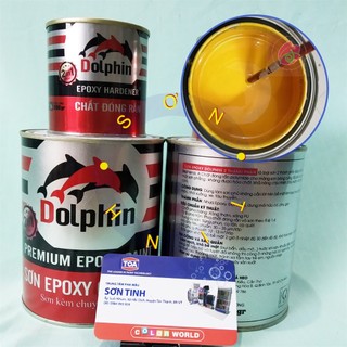 Sơn sắt mạ Kẽm màu vàng nghệ 2k Dolphin 2 thành phần Epoxy 1 kg