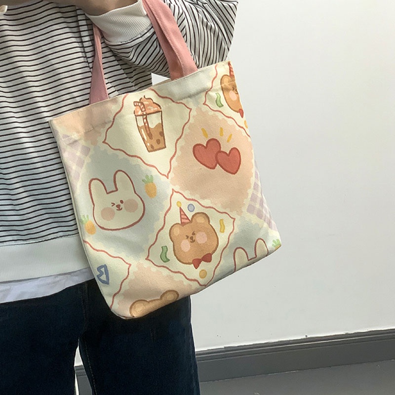 MOUSOON  Túi Xách Vải Canvas In Hình Hoạt Hình Nhật Bản Dễ Thương Cho Nữ