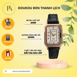 Đồng hồ nữ doukou mặt nhỏ màu đen dây da phong cách vintage đồng hồ chính hãng cao cấp