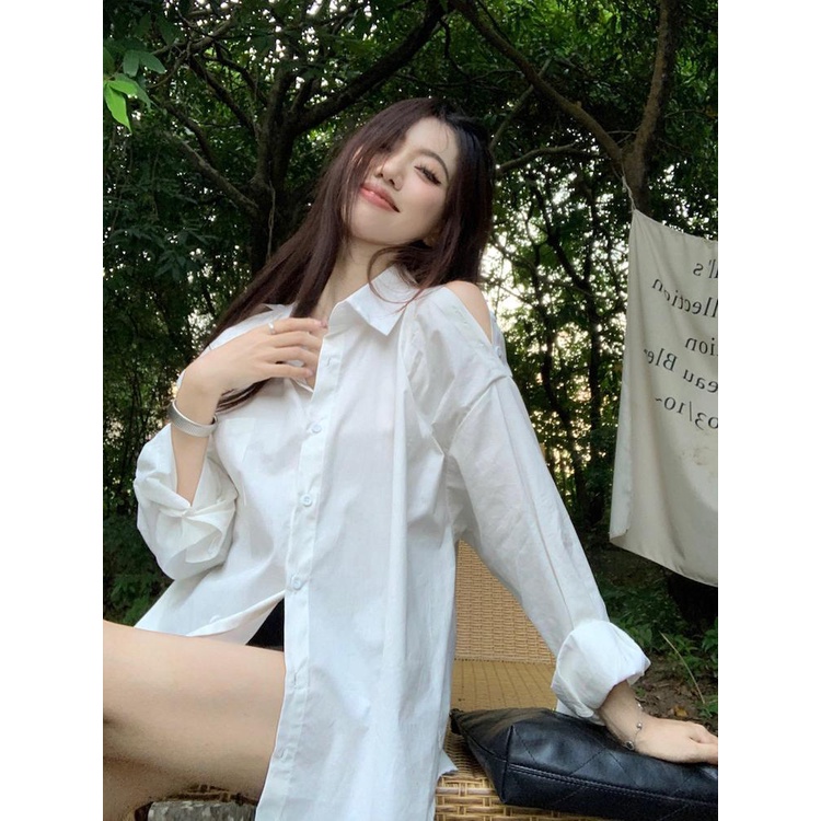 Áo Sơ Mi Tay Dài Chống Nắng Dáng Rộng Màu Trơn Thời Trang Mùa Thu Phong Cách Hàn Quốc Cho Nữ