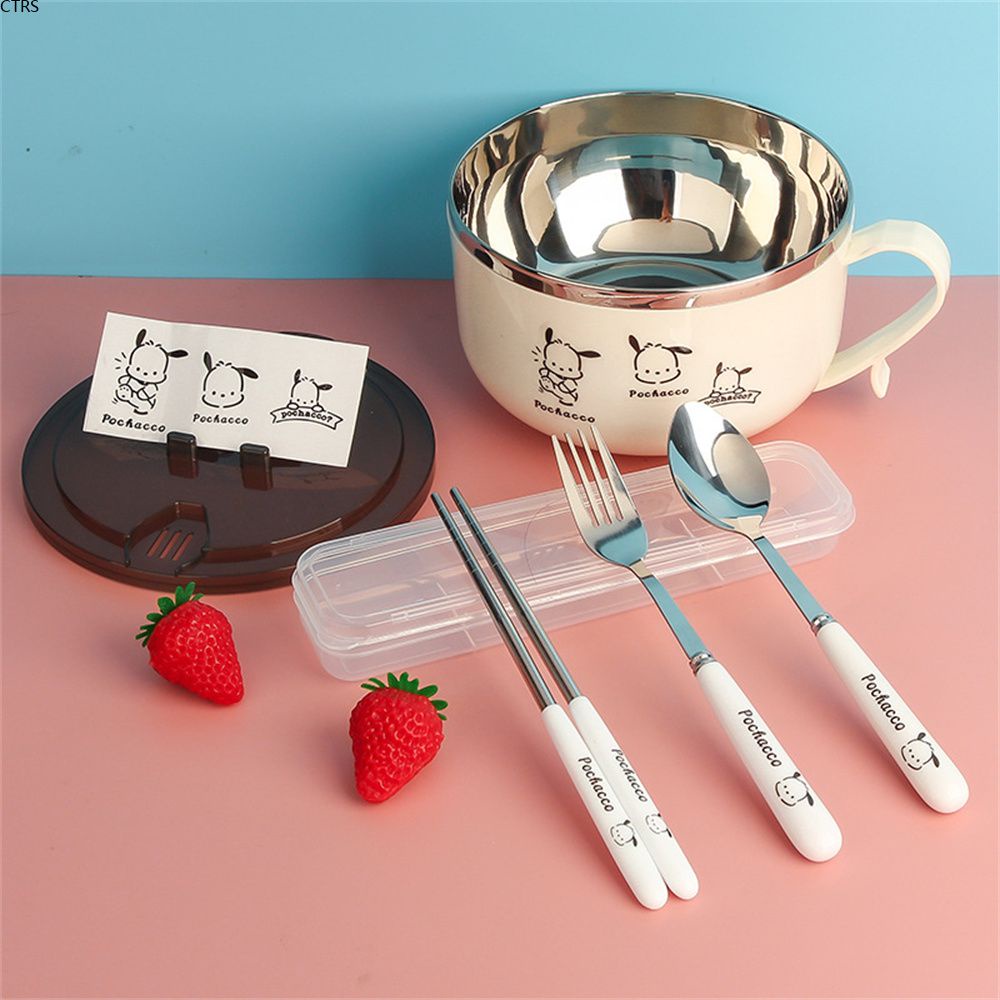 Bát mì ăn liền bằng thép không gỉ 304 có nắp đậy Bộ đồ ăn có tay cầm Súp Salad Bát cơm Hộp cơm trưa dễ thương Cốc mì 1000ml/1300ml